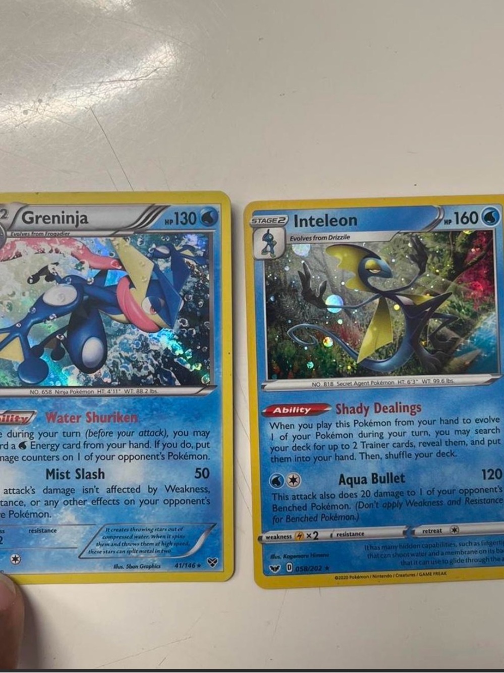 Pokemon Blue Greninja & Inteleon Holo Trainer Cards